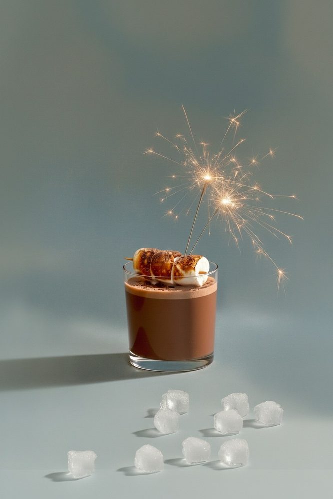 Chocolate drink with a sparkler and ice