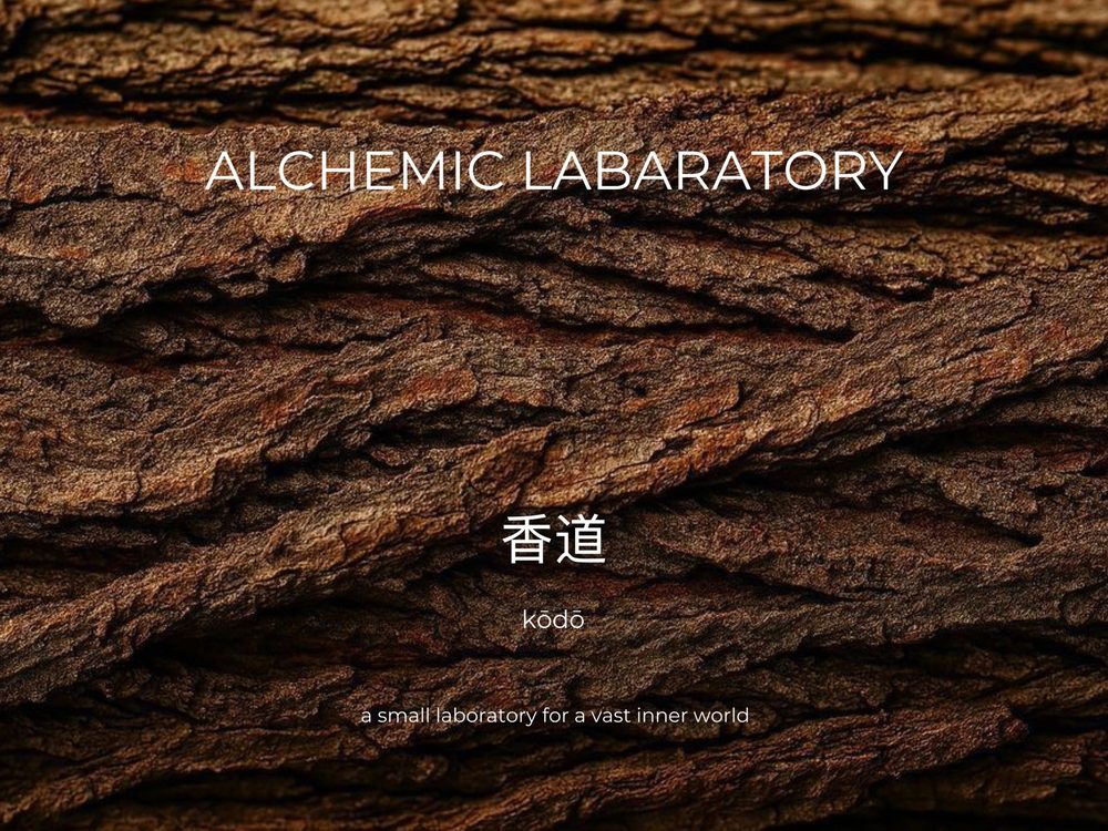 KODO card with the kanji 香道 on tree bark