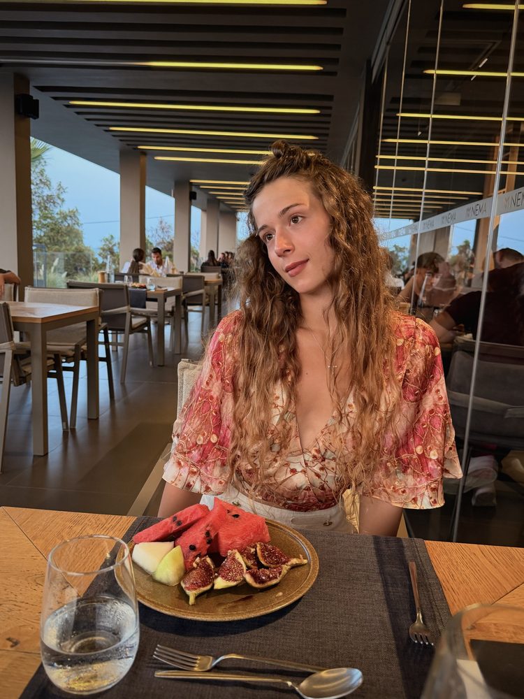 Veronica wearing the finished silk piece