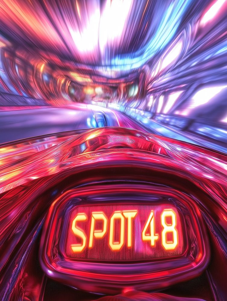 Neon tunnel with a Spot48 sign