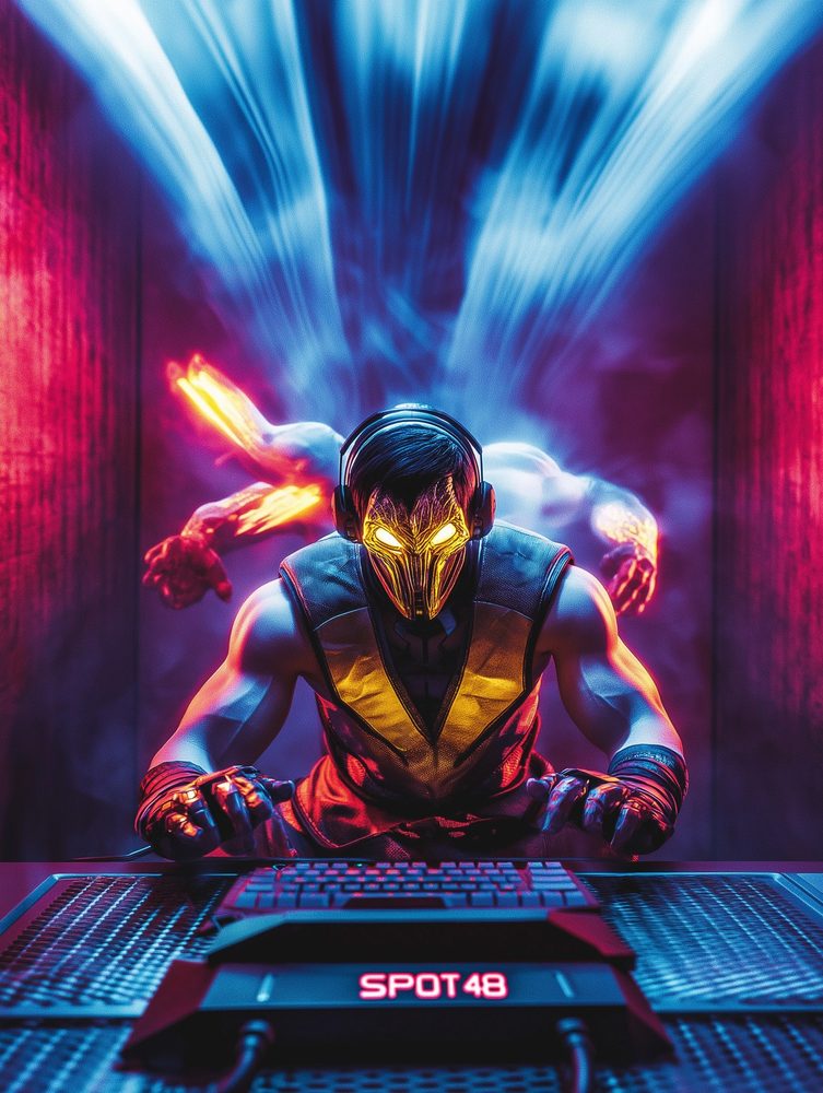 Armoured gamer in a tunnel of light