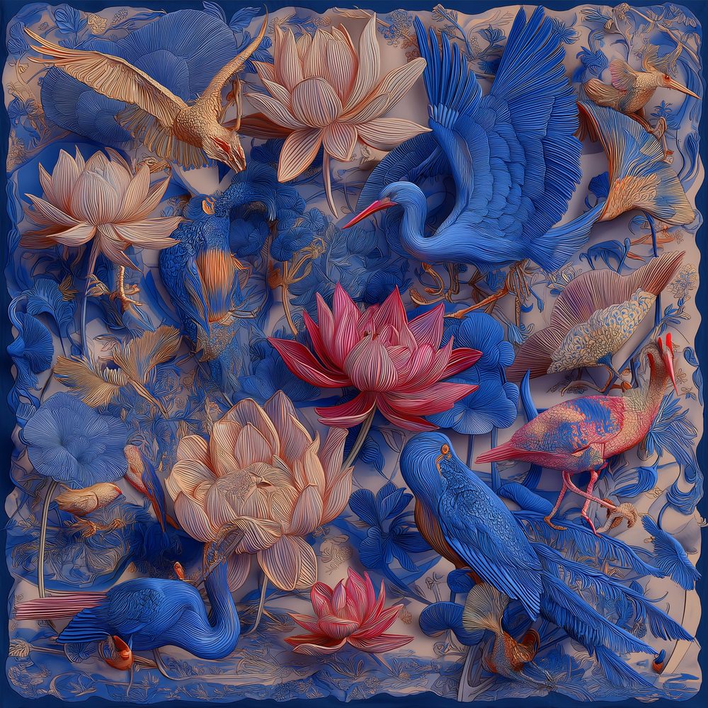 Blue herons and lotuses
