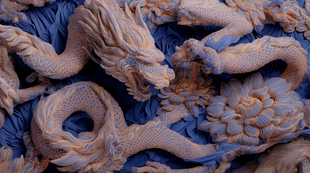 Blue dragons in relief