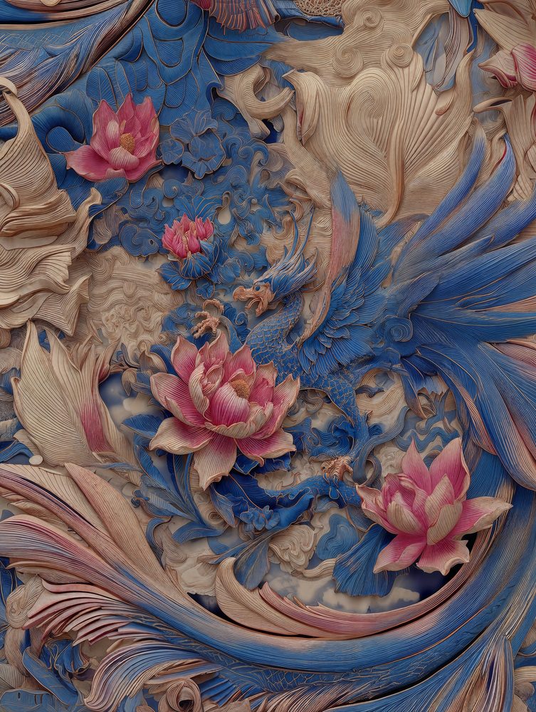 Lotuses and blue plumes